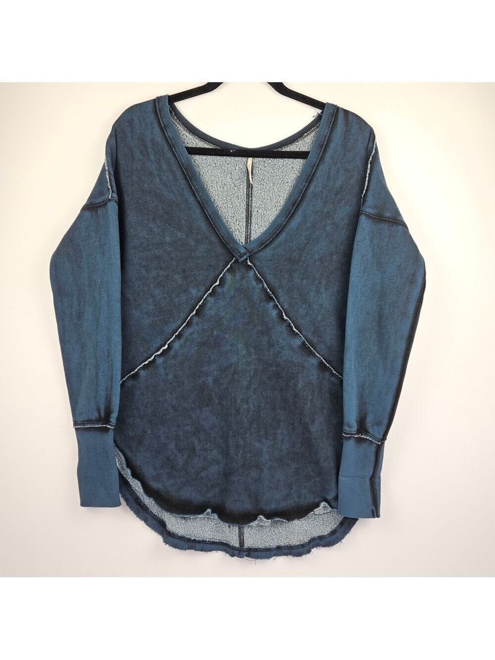 Free People Westeros Thermal Sweater Blue Tie Dye V-Neck Oversized Tunic XS